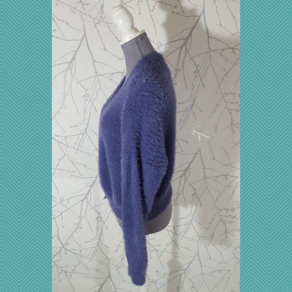 Okakie Purple Fuzzy Knit Button Front Cardigan - Picture 2 of 3